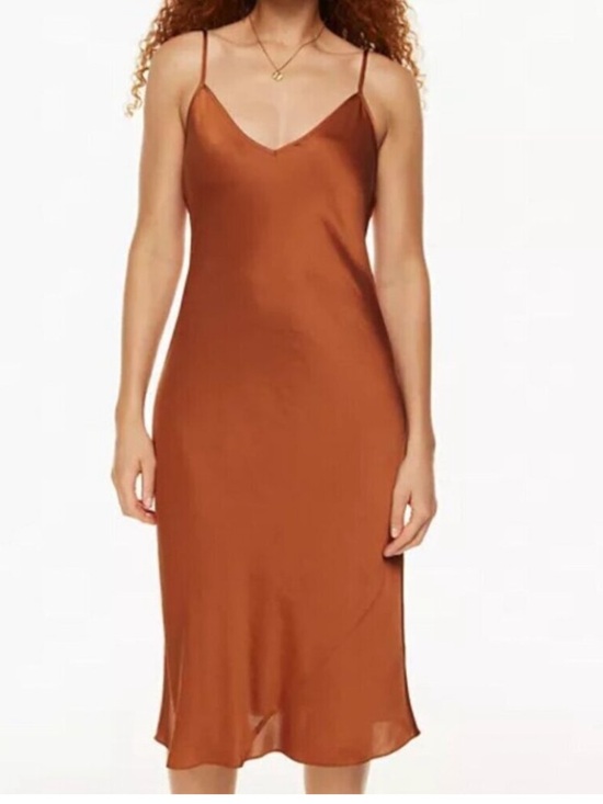 Wilfred Dresses & Skirts - Aritzia Wilfred Only Satin Midi Slip Dress Anise Brown Orange Size M